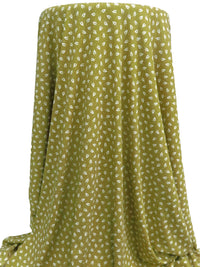 Olive/White Polyester/Lycra Small Leaf Print Double Brushed Rib Knit 58W