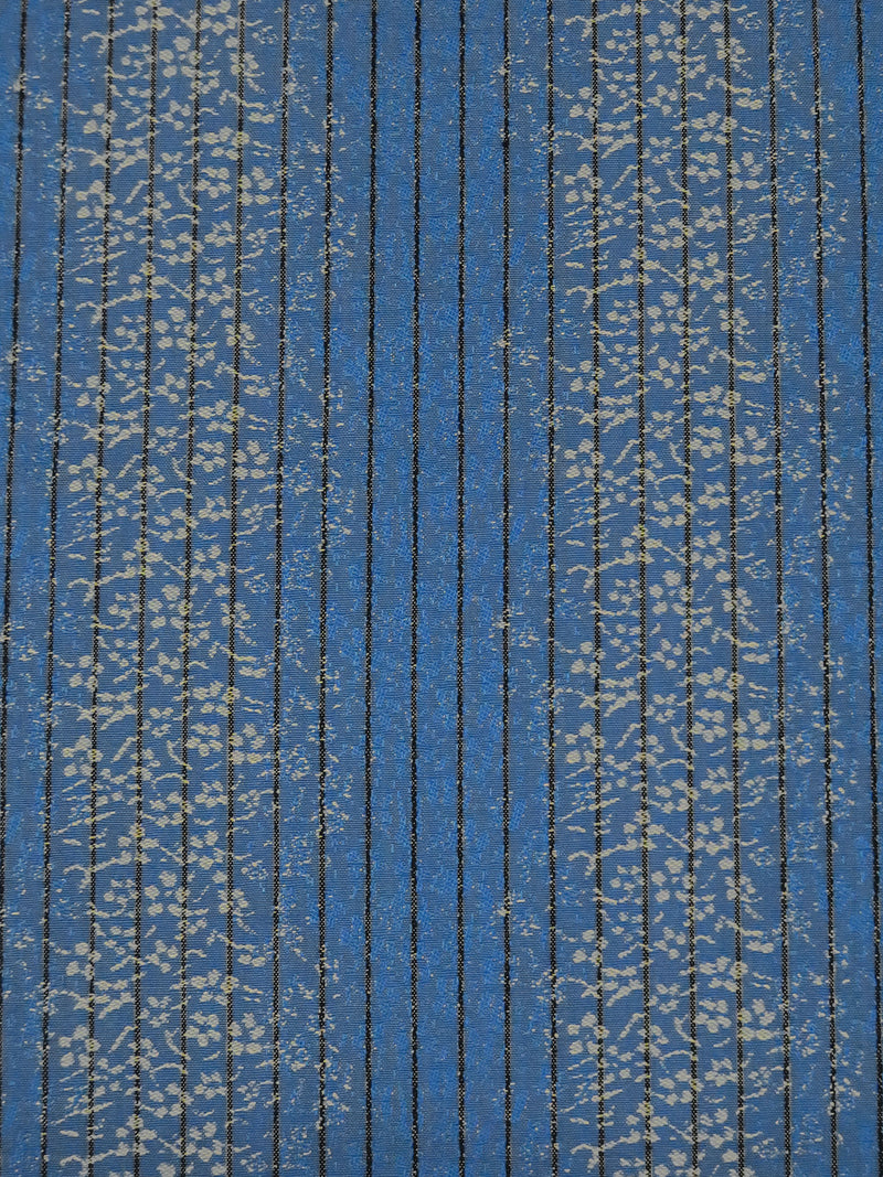 Dark Blue Yonder/Silver Foil/Black/True Blue 100% Cotton Tiny Floral Stripe Weave Jacquard Shirting 60W