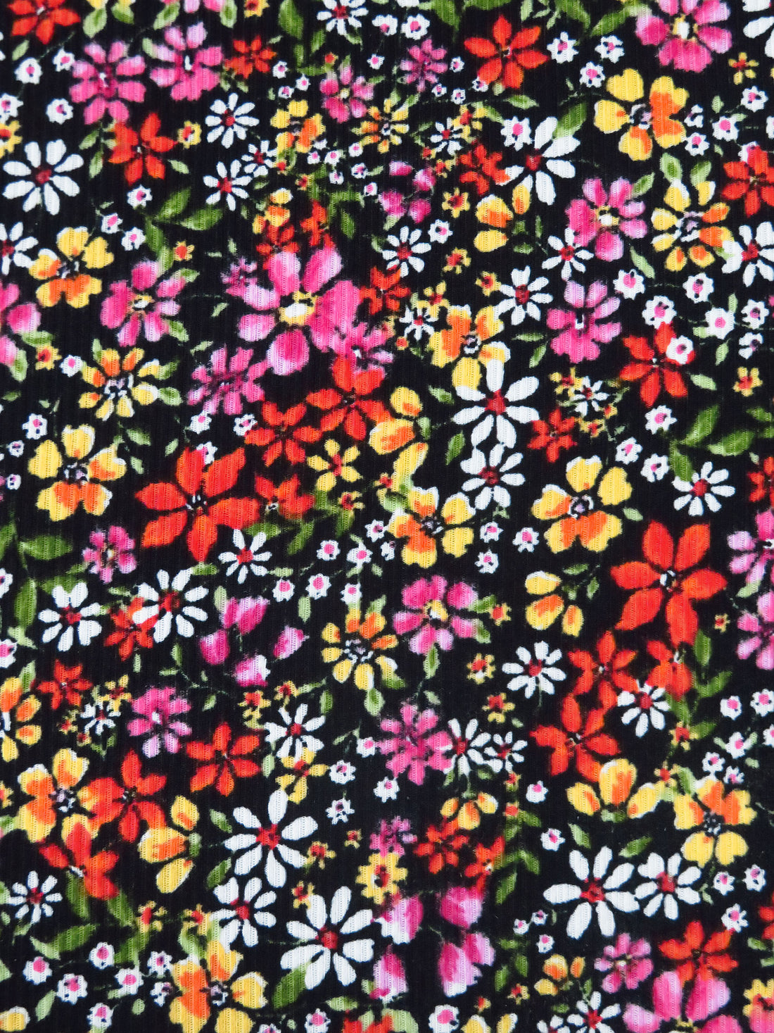 Black/Vermilion/Flax/Multi Polyester/Lycra Wildflower Print Double Brushed Rib Knit 54W