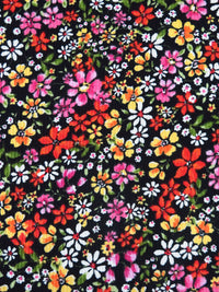 Black/Vermilion/Flax/Multi Polyester/Lycra Wildflower Print Double Brushed Rib Knit 54W