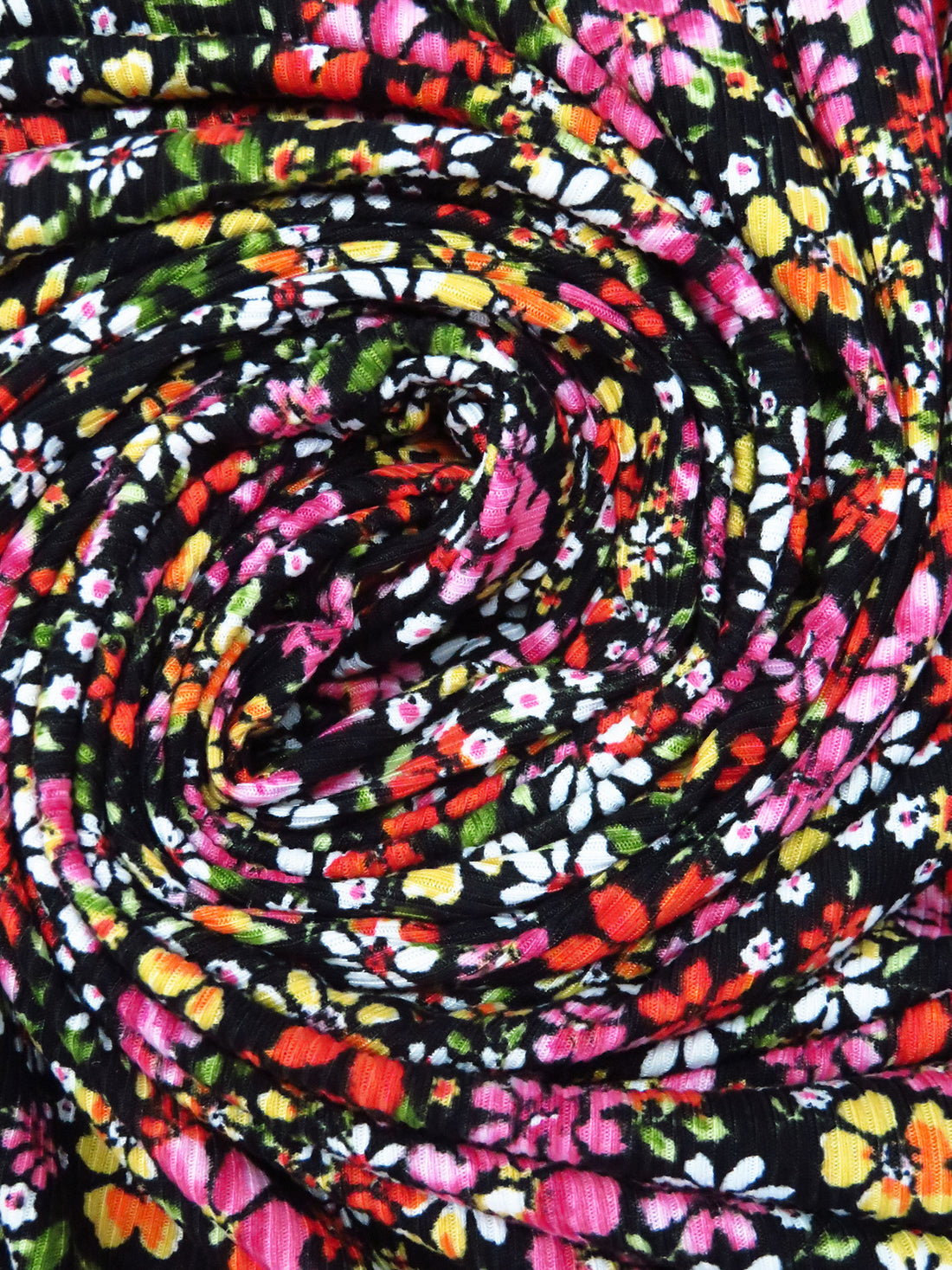 Black/Vermilion/Flax/Multi Polyester/Lycra Wildflower Print Double Brushed Rib Knit 54W