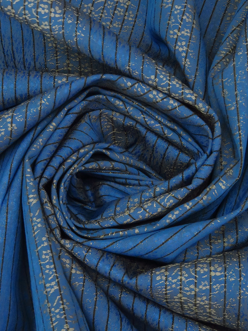Dark Blue Yonder/Silver Foil/Black/True Blue 100% Cotton Tiny Floral Stripe Weave Jacquard Shirting 60W