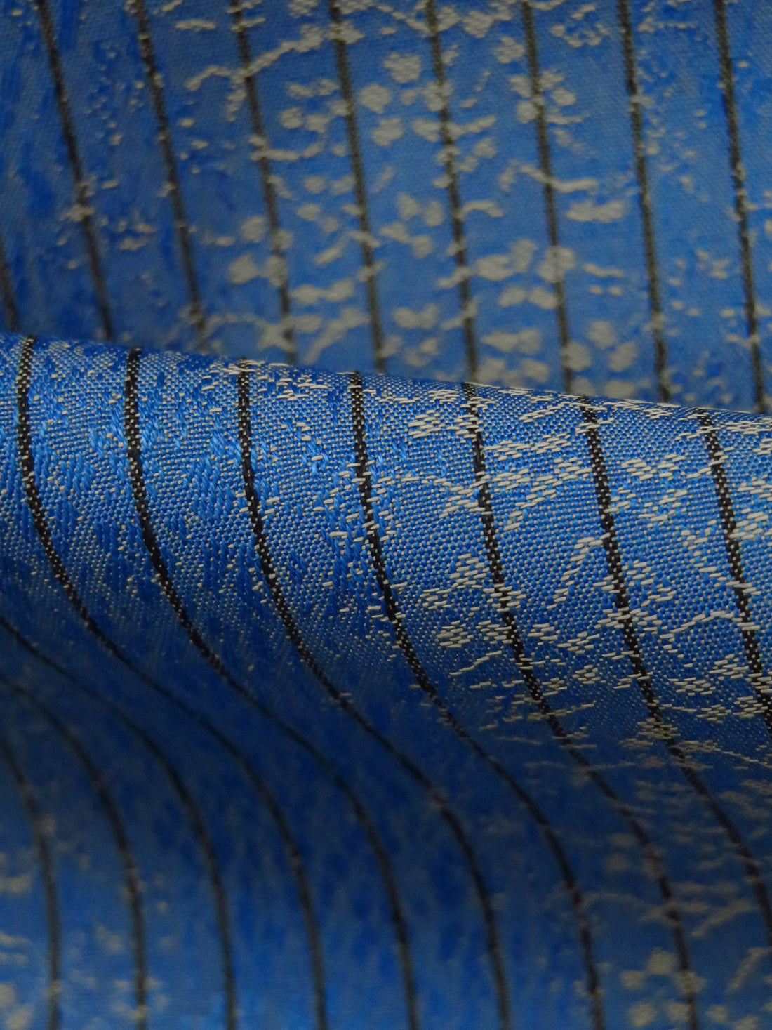 Dark Blue Yonder/Silver Foil/Black/True Blue 100% Cotton Tiny Floral Stripe Weave Jacquard Shirting 60W