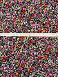 Black/Vermilion/Flax/Multi Polyester/Lycra Wildflower Print Double Brushed Rib Knit 54W