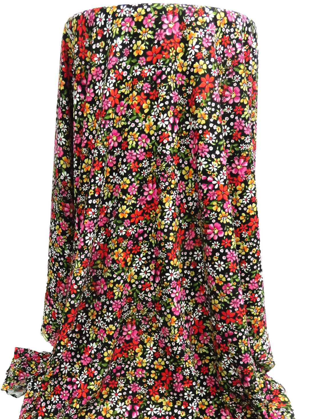 Black/Vermilion/Flax/Multi Polyester/Lycra Wildflower Print Double Brushed Rib Knit 54W
