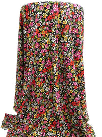 Black/Vermilion/Flax/Multi Polyester/Lycra Wildflower Print Double Brushed Rib Knit 54W