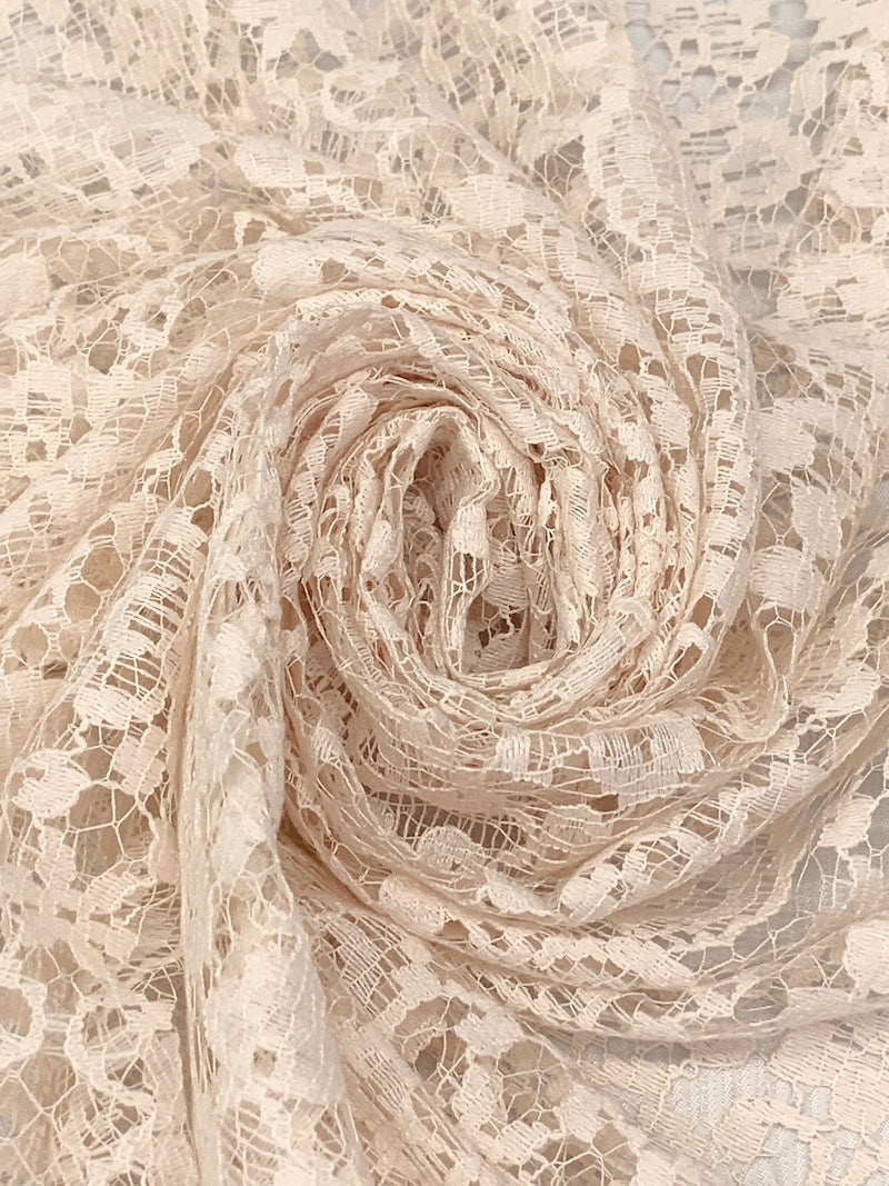 Soft Apricot Beige 100% Polyester Floral Lace - Imported From Italy - 42W