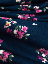 Midnight Blue/Royal Fuchsia/Tan/Multi Polyester/Lycra Floral Bouquet Print Double Brushed Knit 59W