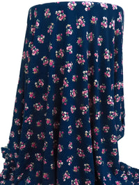 Midnight Blue/Royal Fuchsia/Tan/Multi Polyester/Lycra Floral Bouquet Print Double Brushed Knit 59W