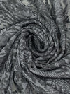 Cool Steel/Gunmetal 100% Polyester Abstract Swirl Shimmer Print Floral Corded Lace 53W