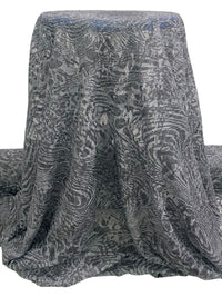 Cool Steel/Gunmetal 100% Polyester Abstract Swirl Shimmer Print Floral Corded Lace 53W