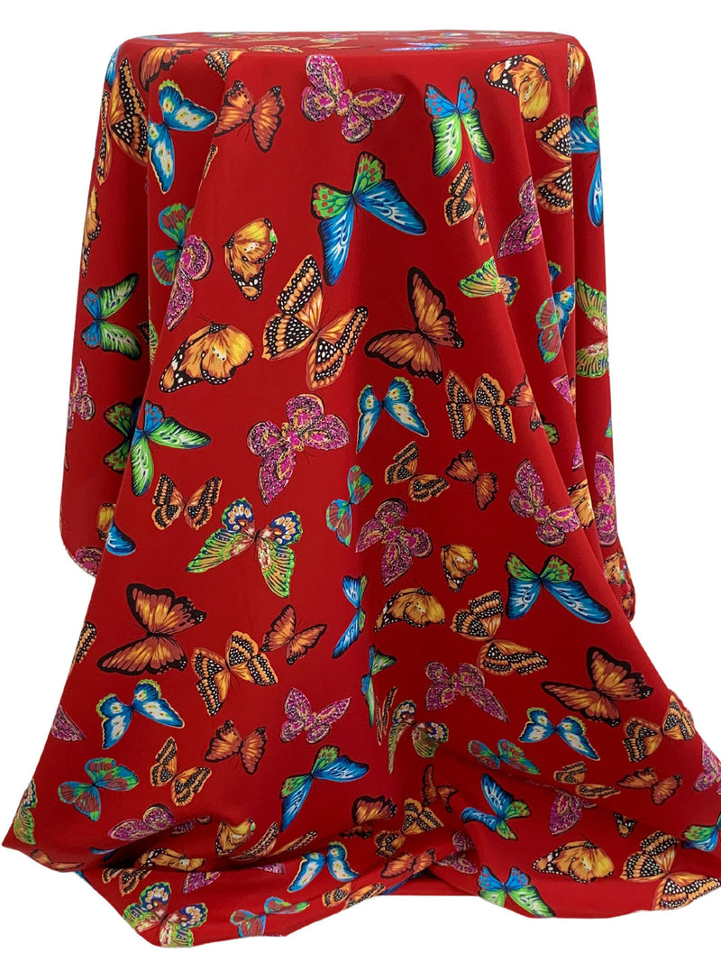 Crimson Red/Dark Orchid/Black/Multi 100% Polyester Butterfly Print Blouse Weight Woven 44W