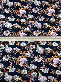 Midnight Blue/Marigold/Lavender Pink/Multi Rayon/Lycra Ornate Floral Print Jersey Knit 56W
