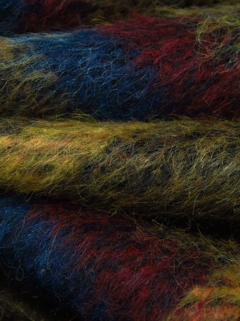 Dark Goldenrod/Black/Dark Scarlet/Prussian Blue Wool/Polyester Plaid Weave Mohair Suiting - NY Designer - 58W