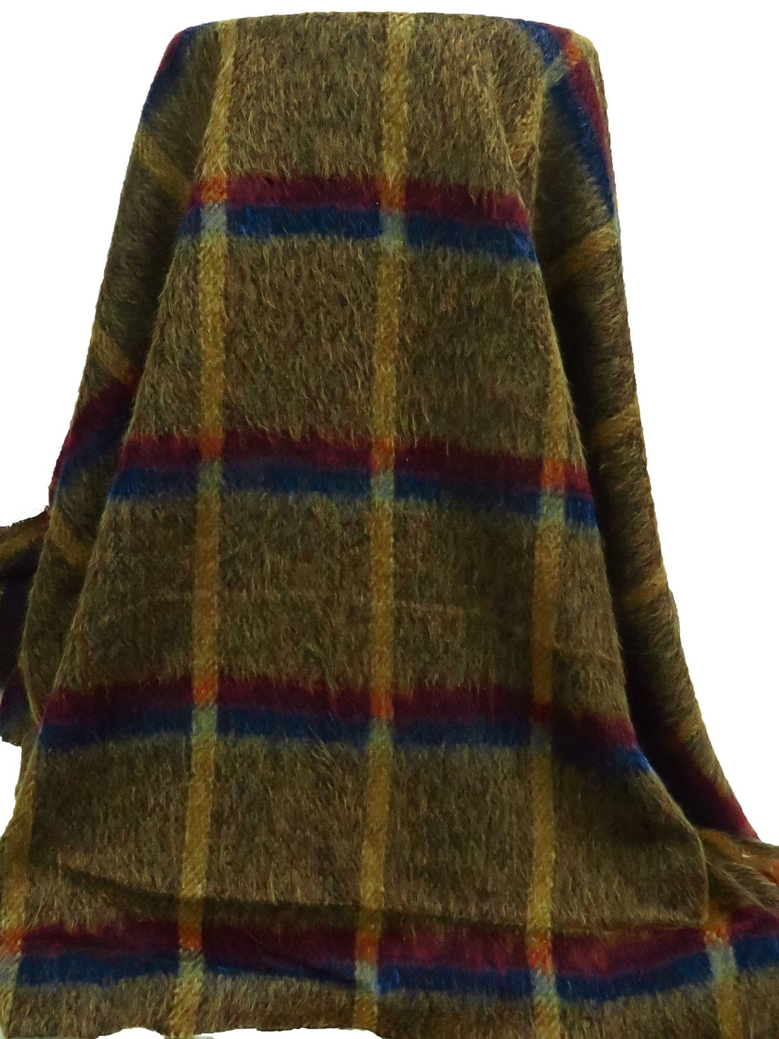 Dark Goldenrod/Black/Dark Scarlet/Prussian Blue Wool/Polyester Plaid Weave Mohair Suiting - NY Designer - 58W