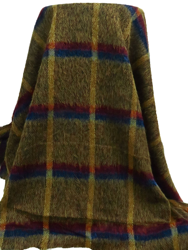 Dark Goldenrod/Black/Dark Scarlet/Prussian Blue Wool/Polyester Plaid Weave Mohair Suiting - NY Designer - 58W