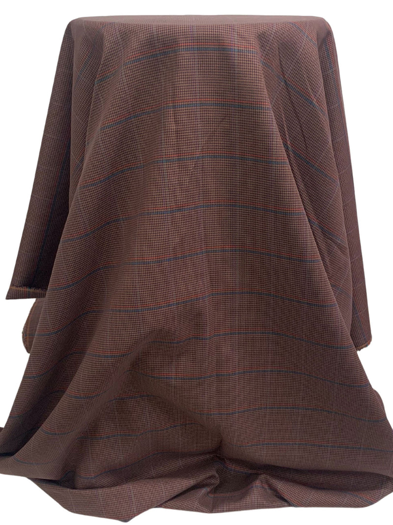 Gingerbread Brown/Dark Navy/Vivid Indigo/Teal/Persimmon 100% Cotton Houndstooth Plaid Shirting - NY Designer - 46W