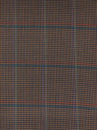 Gingerbread Brown/Dark Navy/Vivid Indigo/Teal/Persimmon 100% Cotton Houndstooth Plaid Shirting - NY Designer - 46W