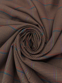 Gingerbread Brown/Dark Navy/Vivid Indigo/Teal/Persimmon 100% Cotton Houndstooth Plaid Shirting - NY Designer - 46W