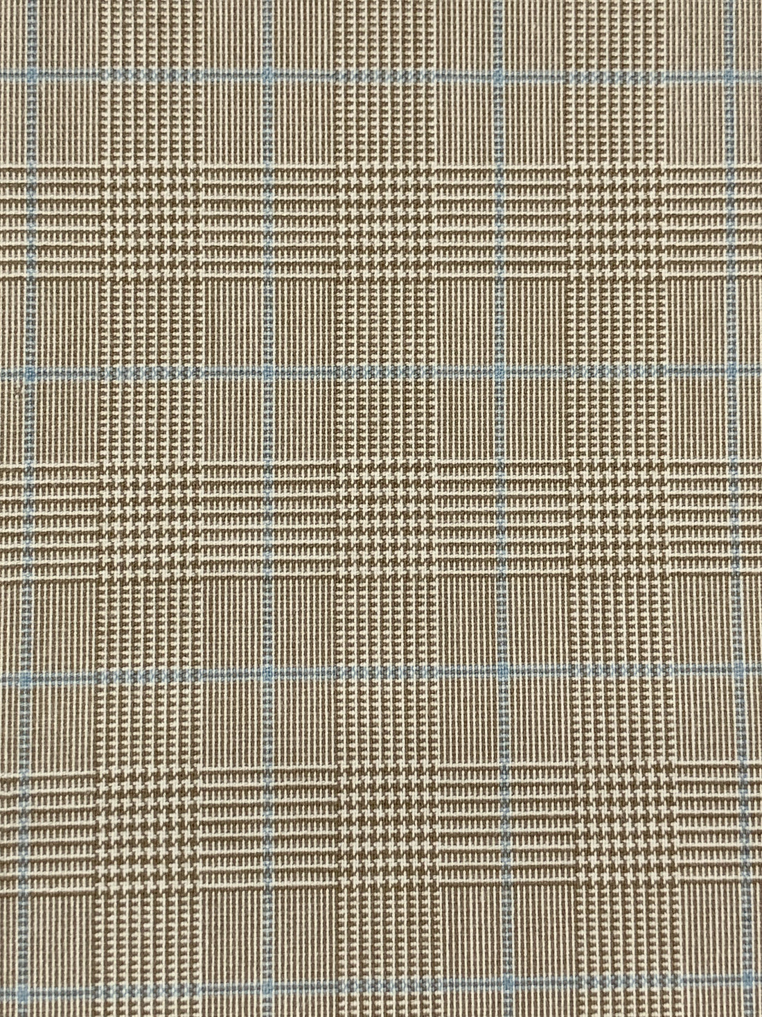 Shadow Brown/Off-White/Slate Blue Polyester/Rayon/Lycra Yarn-Dyed Plaid Weave Stretch Suiting 50W