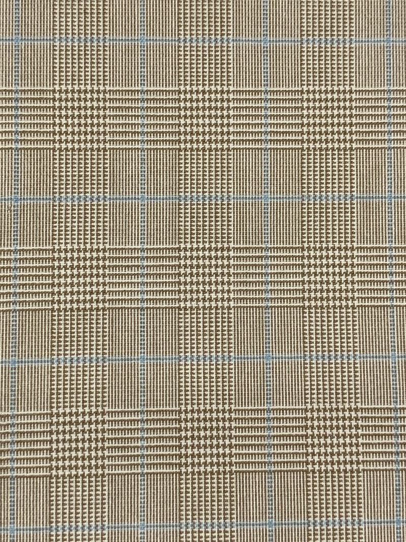 Shadow Brown/Off-White/Slate Blue Polyester/Rayon/Lycra Yarn-Dyed Plaid Weave Stretch Suiting 50W