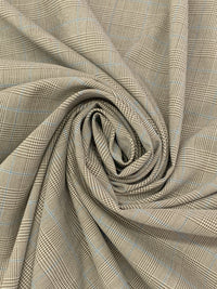 Shadow Brown/Off-White/Slate Blue Polyester/Rayon/Lycra Yarn-Dyed Plaid Weave Stretch Suiting 50W