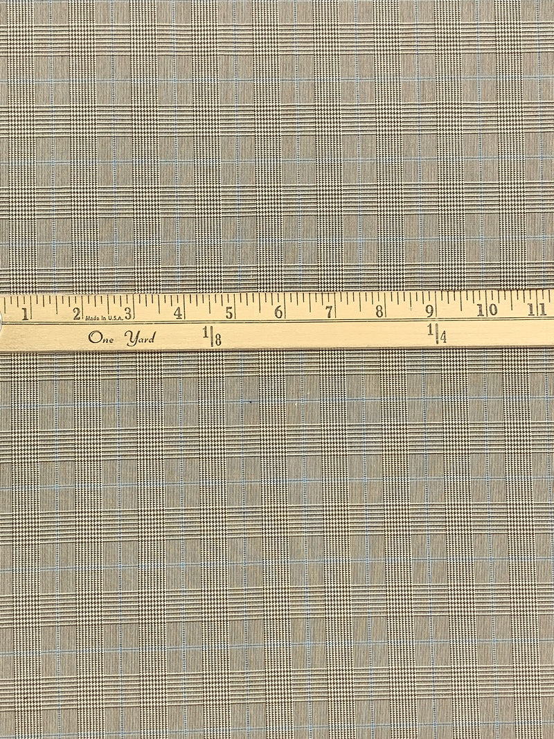 Shadow Brown/Off-White/Slate Blue Polyester/Rayon/Lycra Yarn-Dyed Plaid Weave Stretch Suiting 50W