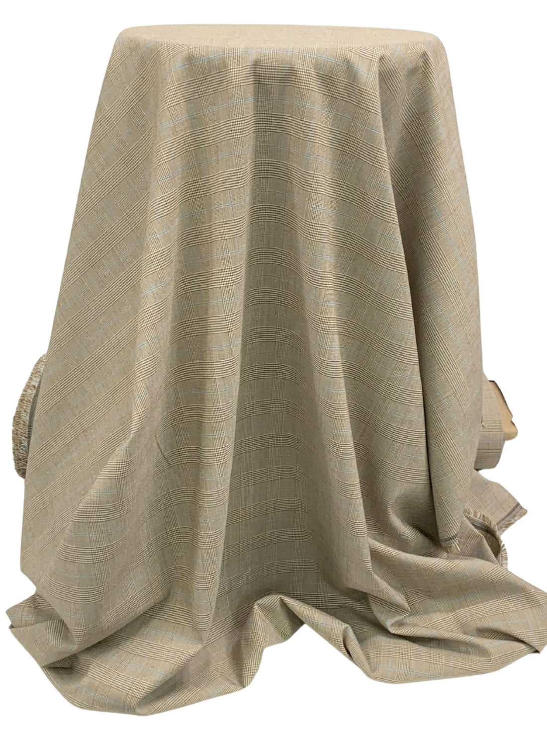 Shadow Brown/Off-White/Slate Blue Polyester/Rayon/Lycra Yarn-Dyed Plaid Weave Stretch Suiting 50W