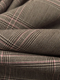 Dark Chocolate/Bisque/Pink Sherbet Polyester/Rayon/Lycra Yarn-Dyed Plaid Weave Stretch Suiting 50W