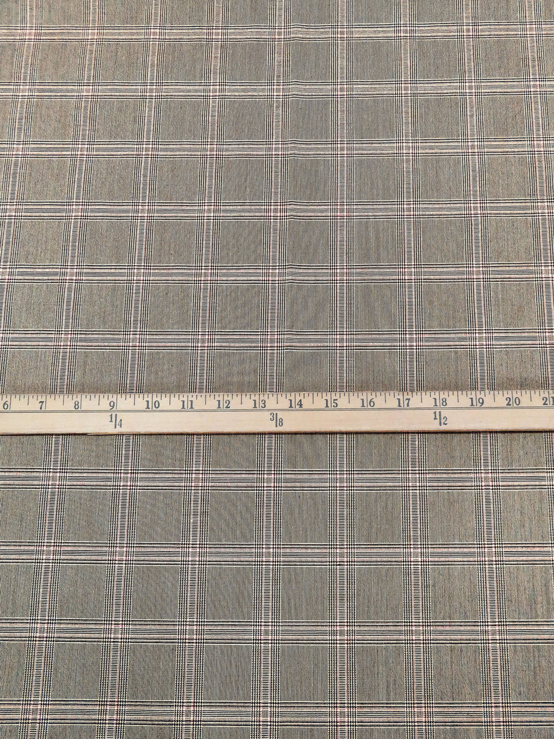 Dark Chocolate/Bisque/Pink Sherbet Polyester/Rayon/Lycra Yarn-Dyed Plaid Weave Stretch Suiting 50W