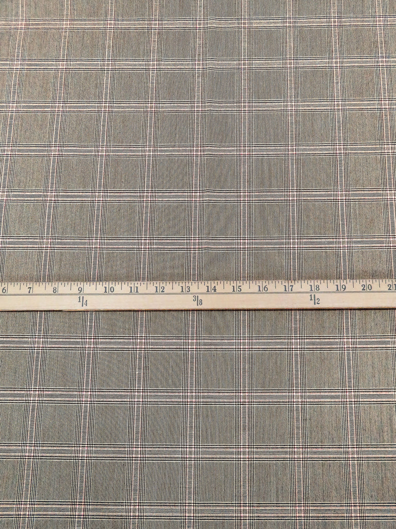 Dark Chocolate/Bisque/Pink Sherbet Polyester/Rayon/Lycra Yarn-Dyed Plaid Weave Stretch Suiting 50W