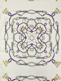 SOLD BY THE PANEL ONLY - Alabaster/Dark Lavender/Straw/Multi 100% Cotton Ornate Belt Voile - NY Designer - 42W