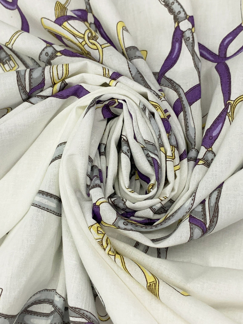 SOLD BY THE PANEL ONLY - Alabaster/Dark Lavender/Straw/Multi 100% Cotton Ornate Belt Voile - NY Designer - 42W