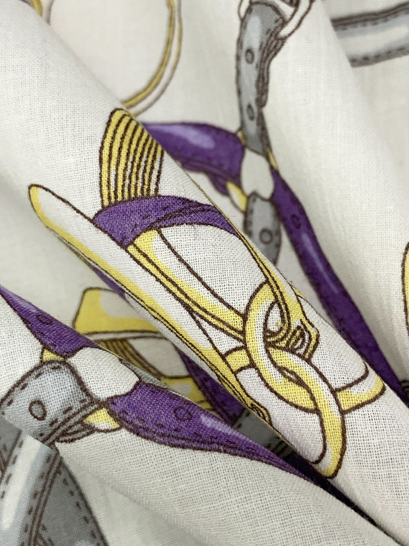 SOLD BY THE PANEL ONLY - Alabaster/Dark Lavender/Straw/Multi 100% Cotton Ornate Belt Voile - NY Designer - 42W