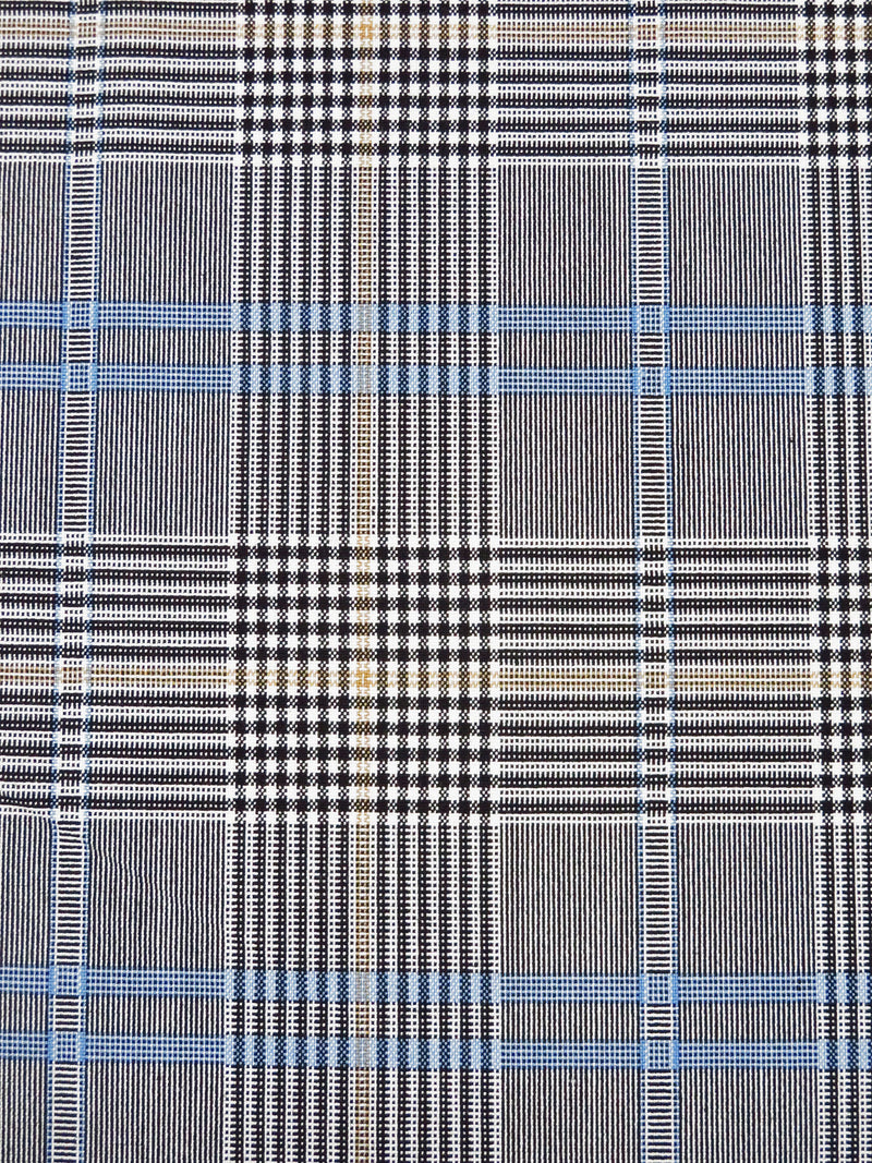 White/Black/Warm Sand/Light Cobalt Blue Polyester/Rayon/Lycra Yarn-Dyed Plaid Weave Stretch Suiting 54W