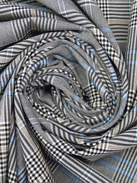 White/Black/Warm Sand/Light Cobalt Blue Polyester/Rayon/Lycra Yarn-Dyed Plaid Weave Stretch Suiting 54W