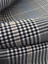 White/Black/Warm Sand/Light Cobalt Blue Polyester/Rayon/Lycra Yarn-Dyed Plaid Weave Stretch Suiting 54W