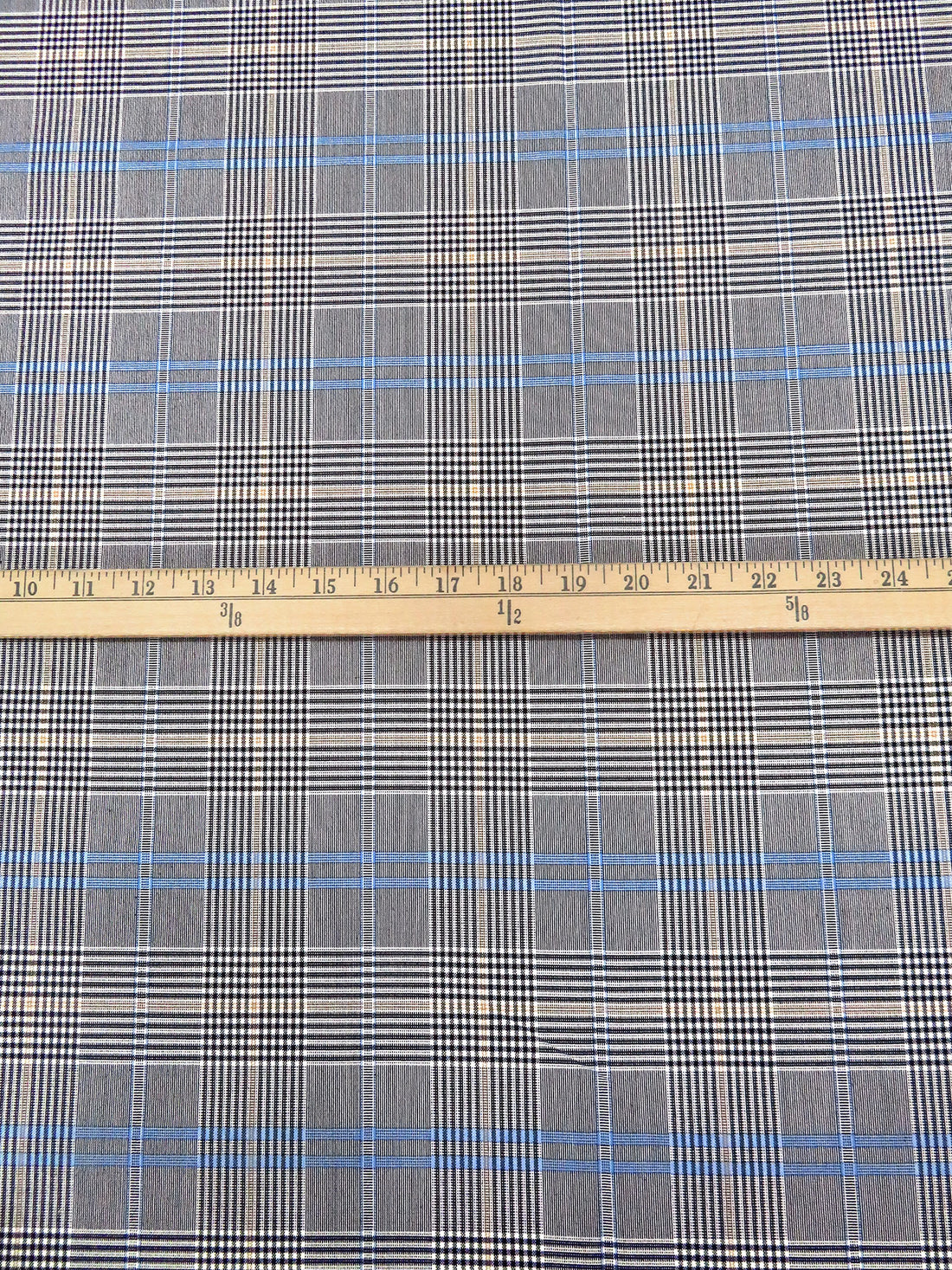 White/Black/Warm Sand/Light Cobalt Blue Polyester/Rayon/Lycra Yarn-Dyed Plaid Weave Stretch Suiting 54W