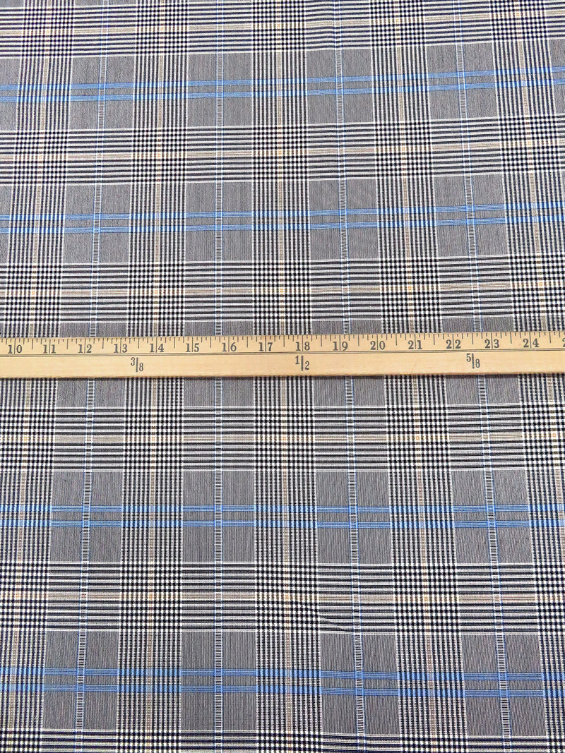White/Black/Warm Sand/Light Cobalt Blue Polyester/Rayon/Lycra Yarn-Dyed Plaid Weave Stretch Suiting 54W