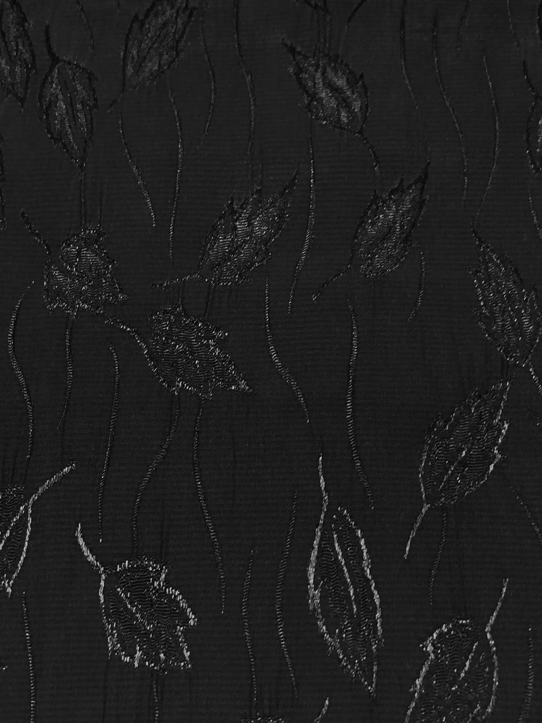 Black 100% Acetate Vertical Floral Vines Satin Type Jacquard 46W