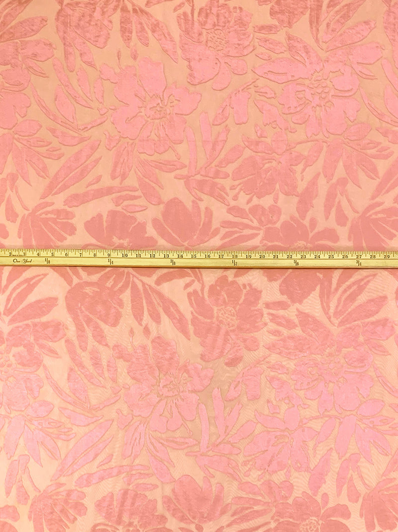 Petal Pink/Peachy Apricot Polyester/Rayon Clipped Edge Floral Burnout Chiffon 44W