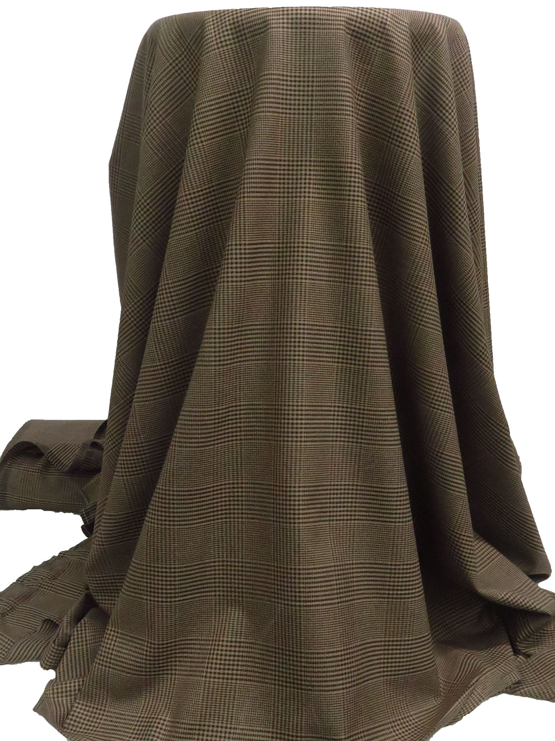 Pale Brown/Black Polyester/Rayon/Lycra Plaid Weave Stretch Suiting 54W