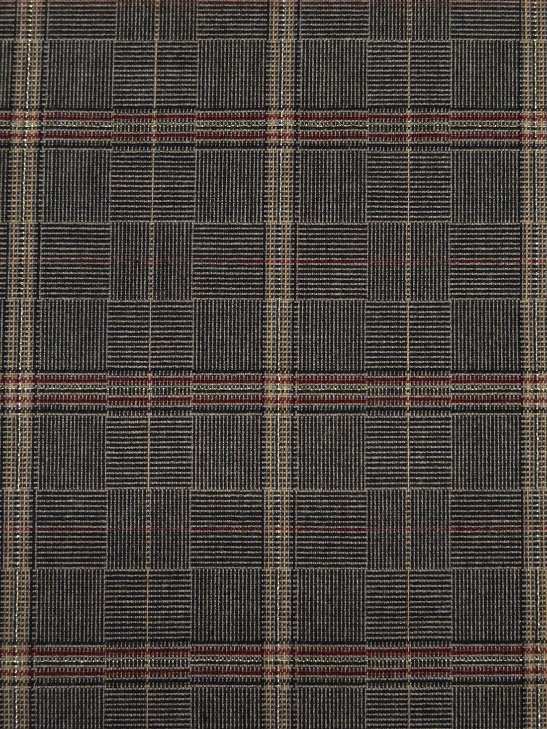 Tan/Maroon/Black/Multi Polyester/Rayon/Lycra Plaid Foil Weave Stretch Suiting 51W