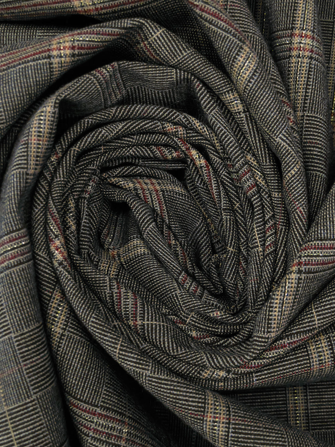 Tan/Maroon/Black/Multi Polyester/Rayon/Lycra Plaid Foil Weave Stretch Suiting 51W