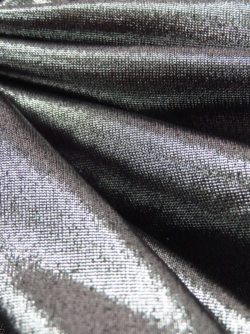 Silver/Black Polyester/Lycra Shimmer Foil Knit 58W