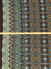 Spice/Steel Blue/Brown/Multi Polyester/Lycra Large Double Border Abstract Ornate Print DTY Knit 58W