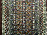 Spice/Steel Blue/Brown/Multi Polyester/Lycra Large Double Border Abstract Ornate Print DTY Knit 58W