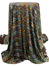 Spice/Steel Blue/Brown/Multi Polyester/Lycra Large Double Border Abstract Ornate Print DTY Knit 58W