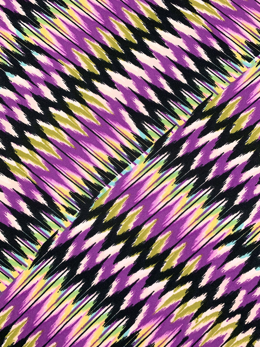 Dark Lavender/Brass/Black/Multi Polyester/Lycra Large Diagonal Ikat Zig-Zag Print DTY Knit 64W