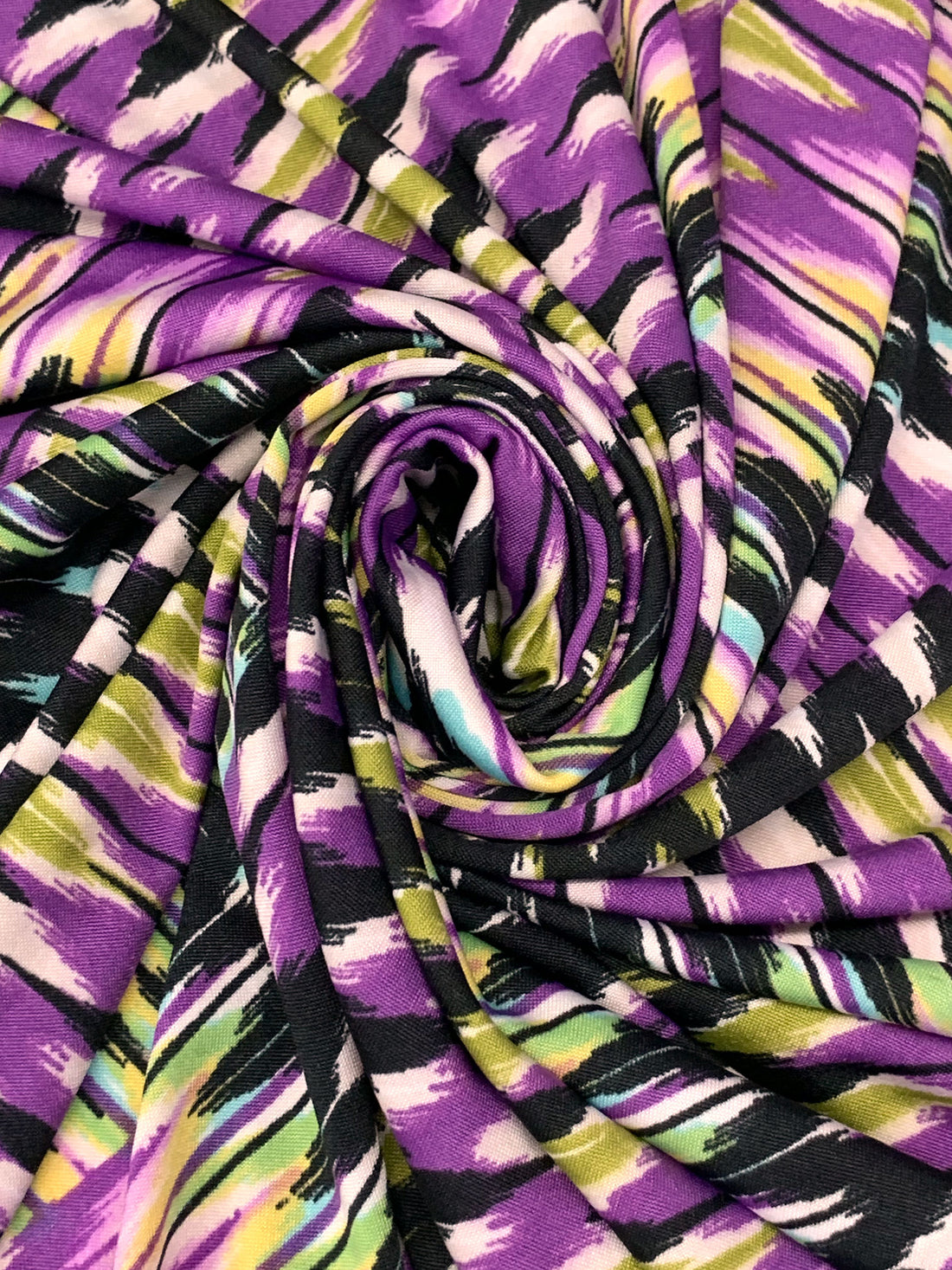 Dark Lavender/Brass/Black/Multi Polyester/Lycra Large Diagonal Ikat Zig-Zag Print DTY Knit 64W